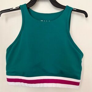 WILO Women’s Green Banded Sports Bra with Pink and White Trim | Sz. S